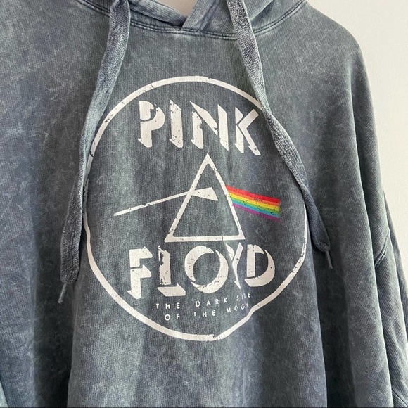 Pink Floyd Acid Wash Graphic Hoodie XL Cropped Grey - Picture 2 of 4